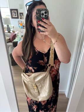 Jones New York Metallic Gold Leather Crossbody Shoulder Bag